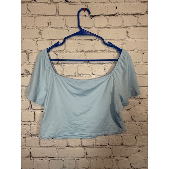 Shein Curve 1X Crop Top Square Neck Short Sleeve Ruched Blouse Shirt - Picture 3 of 5